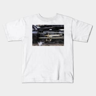 Big Boy 4014 closeup with steam and railroad track's. Kids T-Shirt